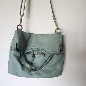 Fossil Erin Foldover Leather Crossbody Tote Bag Aqua Slouchy Design